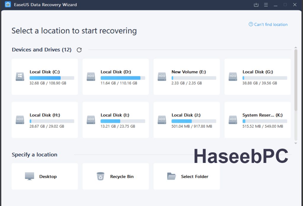 EaseUS Data Recovery Crack Interface